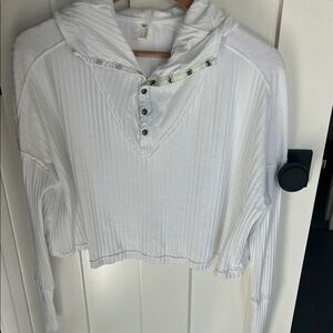 FP Movement by Free People Ribbed Button-Up White Hoodie